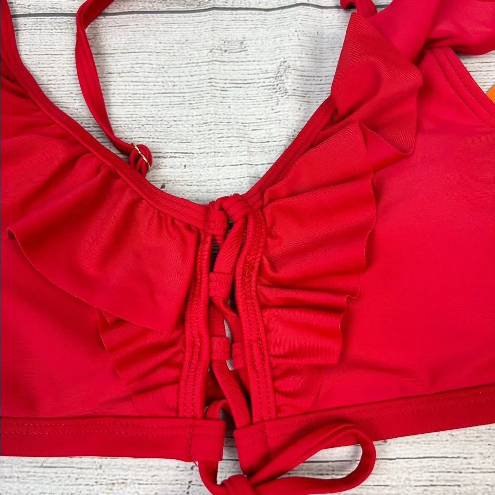 Red Ruffled Bikini Top Small - Picture 3 of 9
